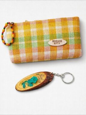 Key Ring and Yellow Plaid Lined Cosmetic Bag NWOT